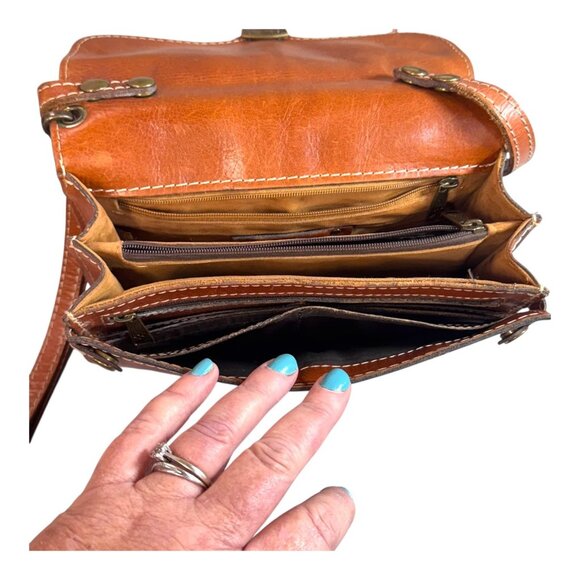 Patricia Nash British Tan Leather Bianco Crossbody Organizer Shoulder Handbag SE - Picture 13 of 16